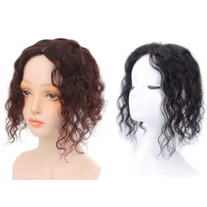 5x8cm Women Hair Wig hand made mono base Natural Human Hair Top HairPiece Replacement One Piece Clip in Hair Crown Extension (Curly Wine Red)