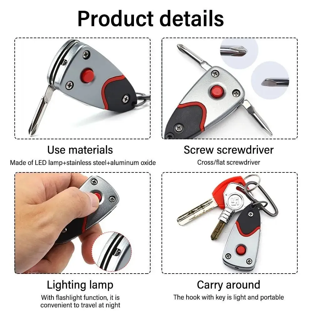 6-in-1 Folding Mini Screwdriver with LED Flashlight Keychain Knife Bottle Opener Portable Camping Hiking Gears Kit Repair Tools