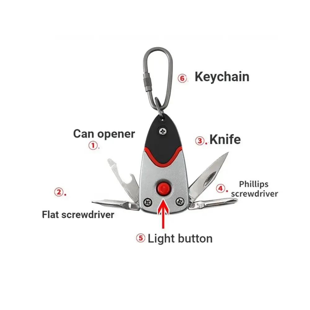6-in-1 Folding Mini Screwdriver with LED Flashlight Keychain Knife Bottle Opener Portable Camping Hiking Gears Kit Repair Tools