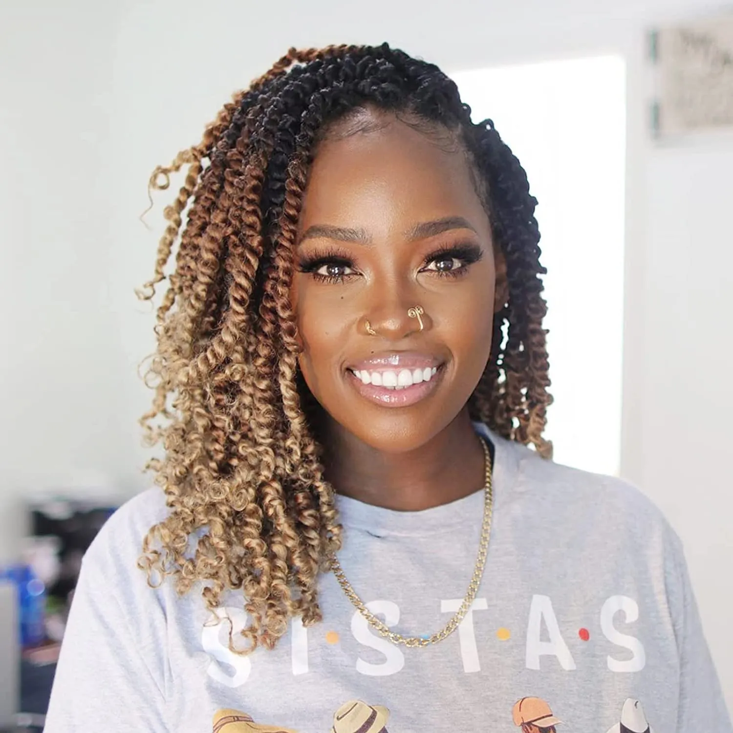 6 Inches 8 Packs Super Short Passion Twist Crochet Hair for Black Women and Kids-3 Tones Ombre Black to Brown Blonde, Pre Looped Pretwisted Crochet Hair Extension (6"-8 Packs,T1B/30/27)