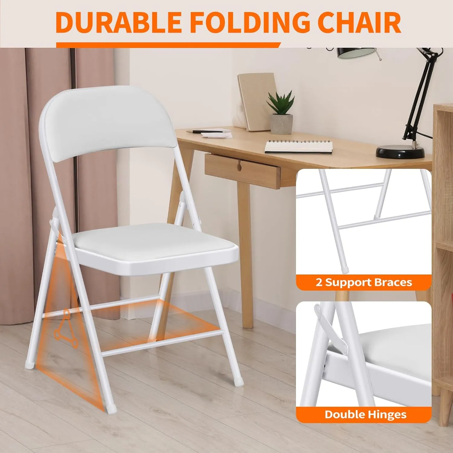 6 Pack Folding Chairs with Cushion – Padded Comfortable Foam Seating White Space-Saving Foldable Chairs for Indoor Outdoor Weddings, Parties, Backyard & Office Events (White, 6 Pack)