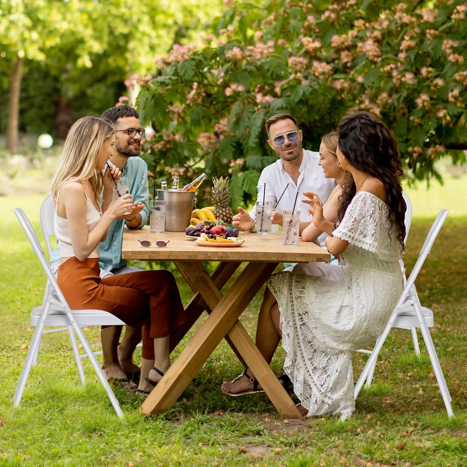 6 Pack Folding Chairs with Cushion – Padded Comfortable Foam Seating White Space-Saving Foldable Chairs for Indoor Outdoor Weddings, Parties, Backyard & Office Events (White, 6 Pack)