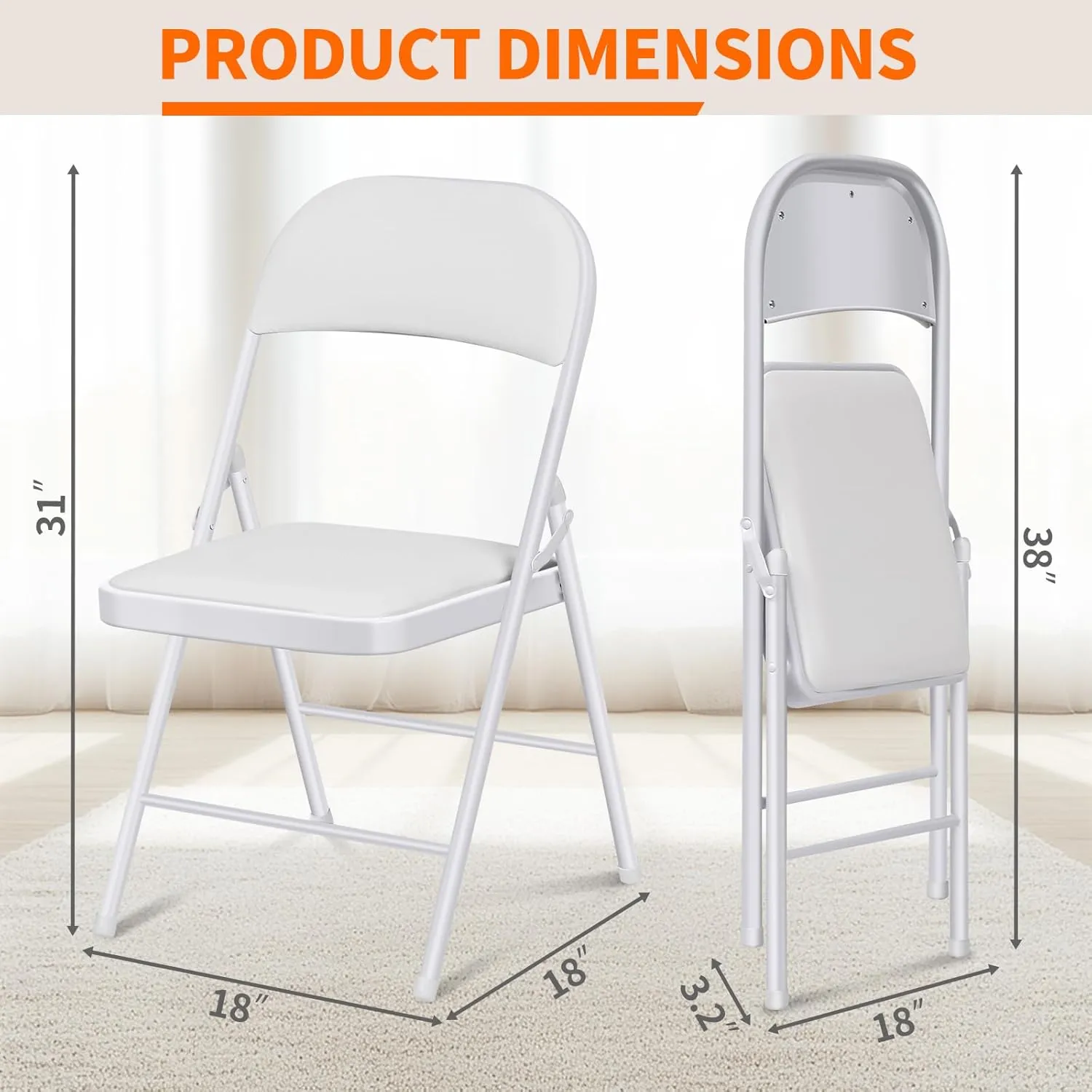 6 Pack Folding Chairs with Cushion – Padded Comfortable Foam Seating White Space-Saving Foldable Chairs for Indoor Outdoor Weddings, Parties, Backyard & Office Events (White, 6 Pack)
