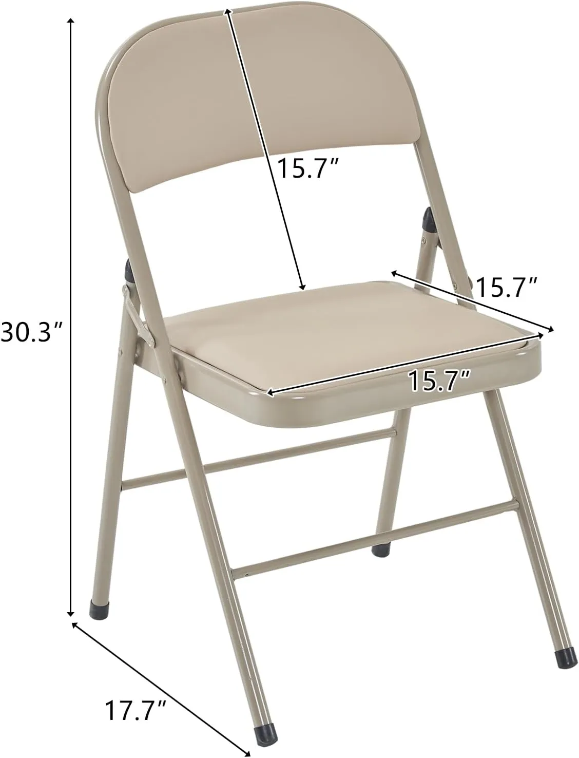 6 Pack Khaki Folding Chairs with Padded Cushion and Back for Outside Portable Stackable Commercial Foldable Chairs with Steel Frame for Events Office Wedding Party, 330lbs Capacity