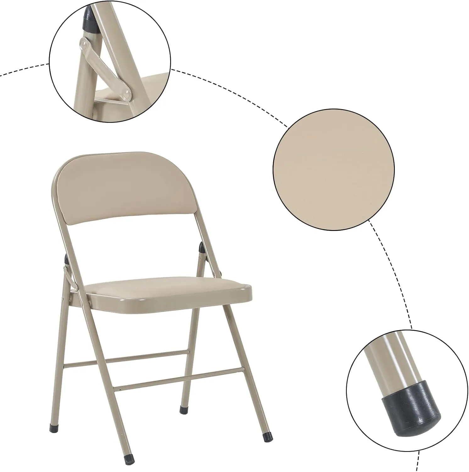 6 Pack Khaki Folding Chairs with Padded Cushion and Back for Outside Portable Stackable Commercial Foldable Chairs with Steel Frame for Events Office Wedding Party, 330lbs Capacity