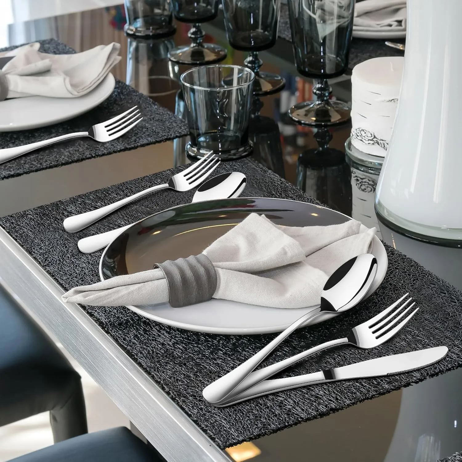 60 Piece Silverware Set for 12, Heavy Duty Stainless Steel Flatware Utensils Cutlery Set Including Steak Knife Fork and Spoon, Dishwasher Safe，Gift Package for Wedding Housewarming