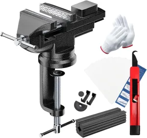 6er Set Golf Club Vise Clamp Kit, Golf Grip Replacement Kit, Golf Club Regripping Kit, 360° Rotating Table Vise with Gloves and Accessories, Rubber Clamp, Hook Knife, Double-Sided Tape