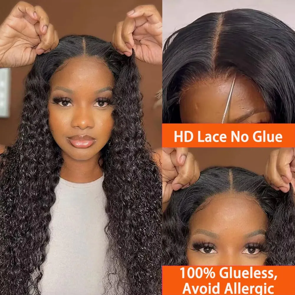 6x4 Wear And Go Glueless Wig Pre Cut HD Lace Deep Wave Human Hair Wig Pre Plucked For Beginners 180 Density Deep Curly Lace Front Wig Human Hair 3 Second To Wear Curly Wig 22 Inch