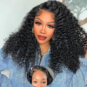 6x4 Wear And Go Glueless Wig Pre Cut HD Lace Deep Wave Human Hair Wig Pre Plucked For Beginners 180 Density Deep Curly Lace Front Wig Human Hair 3 Second To Wear Curly Wig 22 Inch