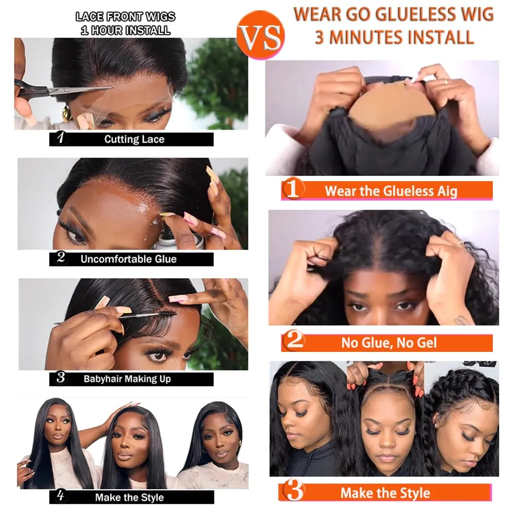 6x4 Wear And Go Glueless Wig Pre Cut HD Lace Deep Wave Human Hair Wig Pre Plucked For Beginners 180 Density Deep Curly Lace Front Wig Human Hair 3 Second To Wear Curly Wig 22 Inch