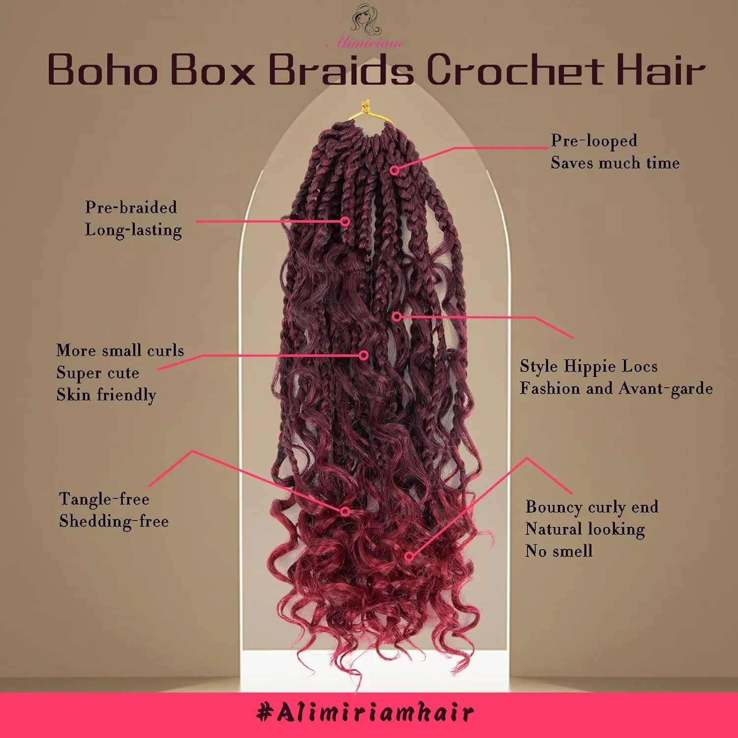 8 Packs Crochet Box Braids with Curly End 14inch Goddess Box Braids Crochet Hair Protective Hairstyle 3X Bohemian Hippie Style for Black Women(#1B/BUG)