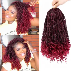 8 Packs Crochet Box Braids with Curly End 14inch Goddess Box Braids Crochet Hair Protective Hairstyle 3X Bohemian Hippie Style for Black Women(#1B/BUG)