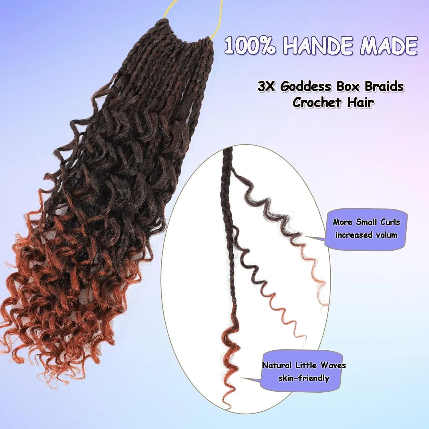 8 Packs Crochet Box Braids with Curly End 14inch Goddess Box Braids Crochet Hair Protective Hairstyle 3X Bohemian Hippie Style for Black Women(#1B/BUG)
