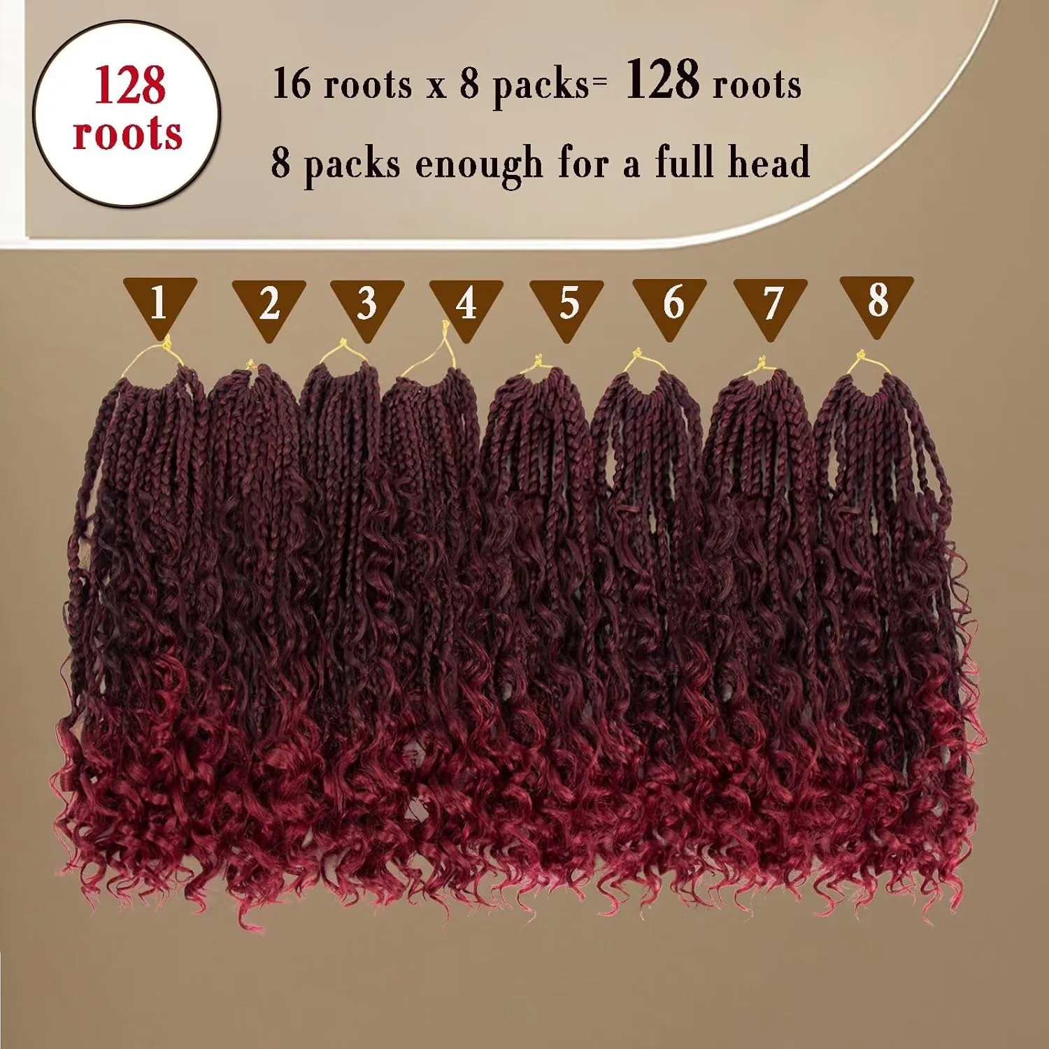 8 Packs Crochet Box Braids with Curly End 14inch Goddess Box Braids Crochet Hair Protective Hairstyle 3X Bohemian Hippie Style for Black Women(#1B/BUG)