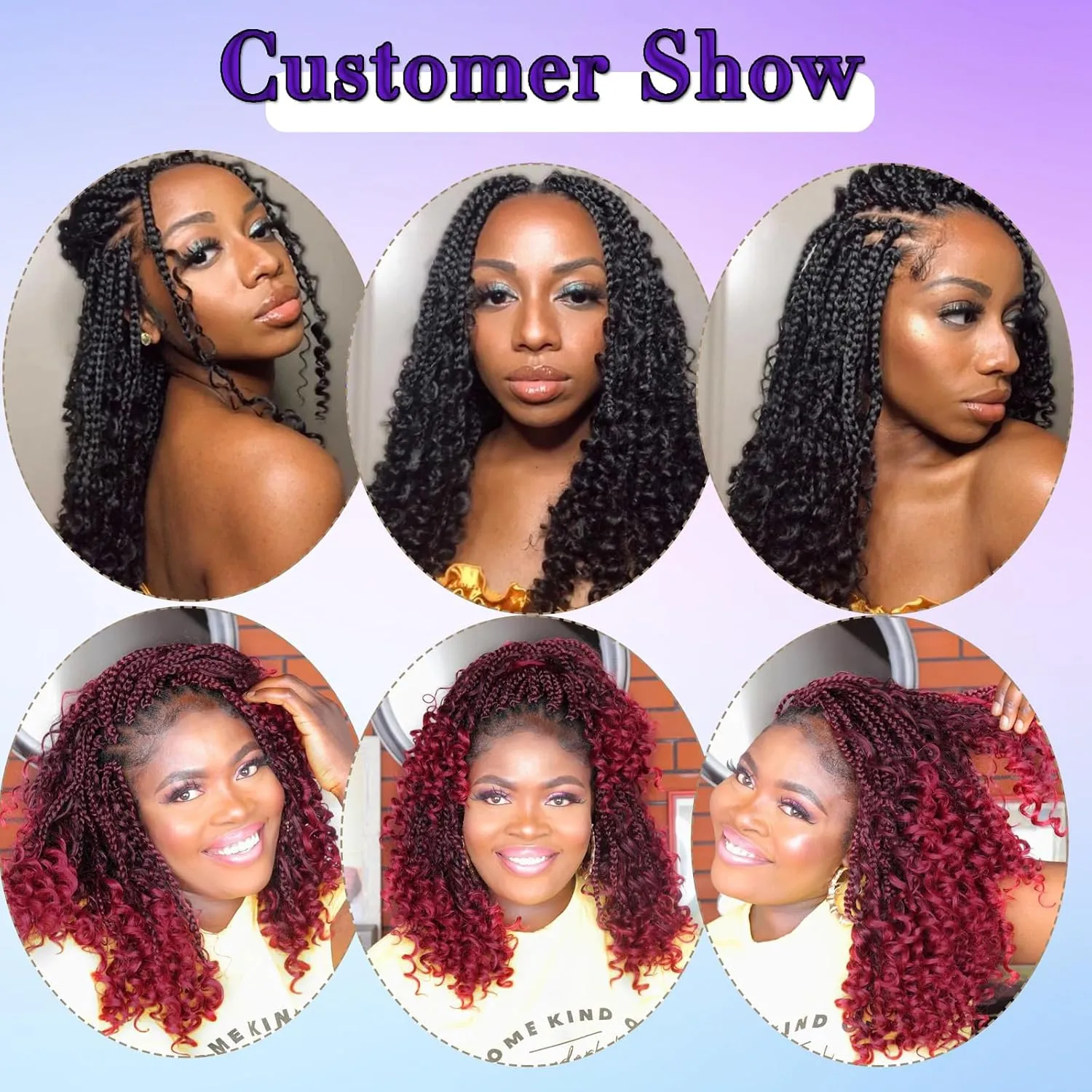 8 Packs Crochet Box Braids with Curly End 14inch Goddess Box Braids Crochet Hair Protective Hairstyle 3X Bohemian Hippie Style for Black Women(#1B/BUG)