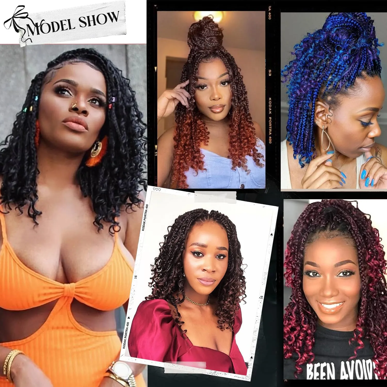 8 Packs Crochet Box Braids with Curly End 14inch Goddess Box Braids Crochet Hair Protective Hairstyle 3X Bohemian Hippie Style for Black Women(#1B/BUG)