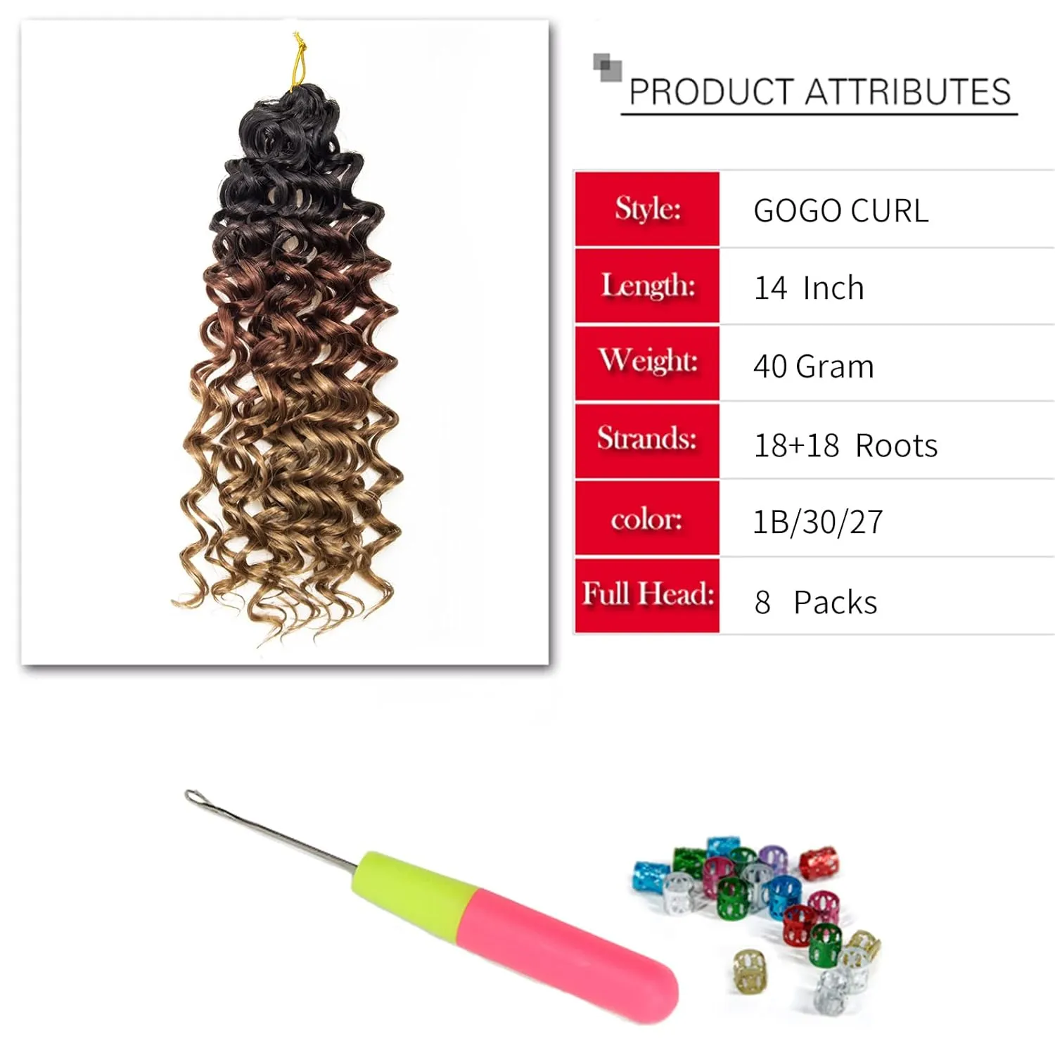 8 Packs Curly Crochet Hair GoGo Curl Crochet hair for Women Deep Wave Braiding hair,Synthetic Bohemian Crochet Braid Water Wave Crochet hair Extensions(1B/30/27, 14inch)