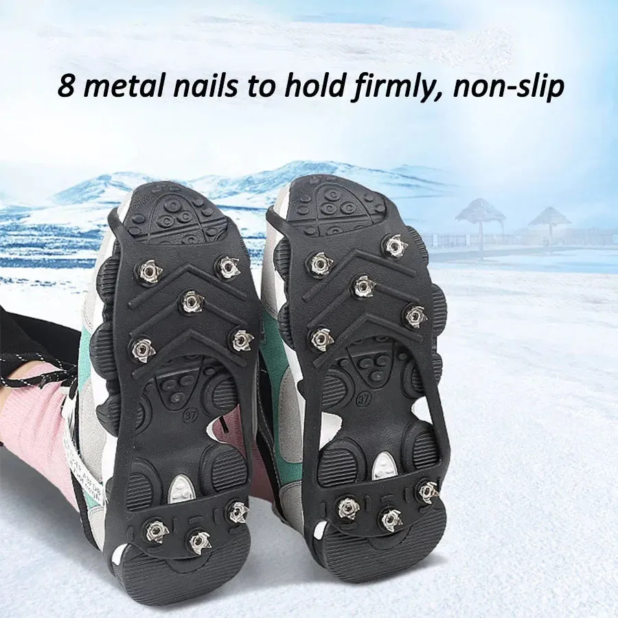 8-Teeth Ice Gripper Spikes - Anti-Slip Crampons for Winter Hiking, Mountain Climbing, and Snow Walking