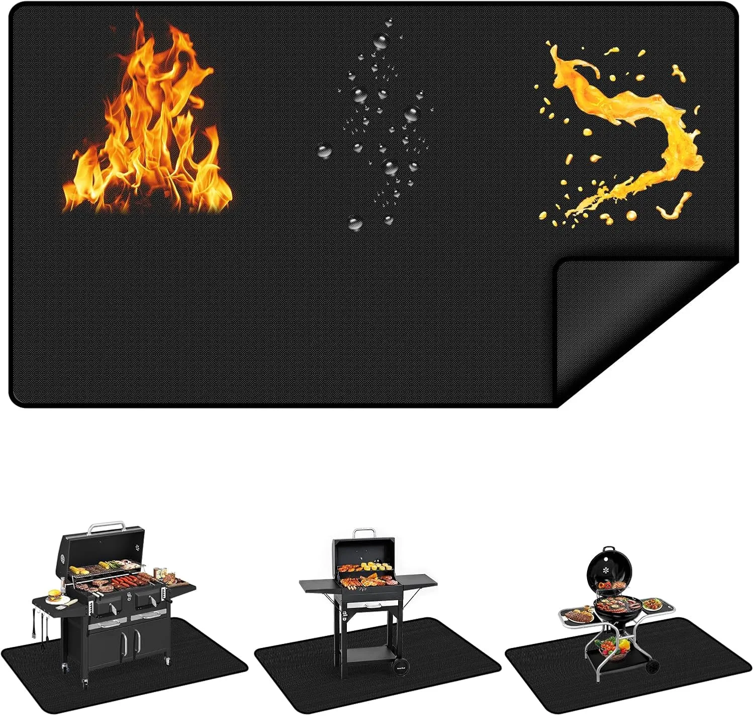 89.5 x 49.5 Inch Large Under Grill Mats for Outdoor Grill, Double-Sided Fireproof Oil-Proof BBQ Mat, Protector Mat for Deck, Patio and Lawn