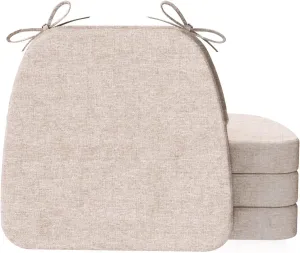 AAAAAcessories D-Shaped Chair Cushions, 2" Thick Dining Chair Pads with Ties and Removable, Machine-Washable Cover, 17" x 16", Set of 4, Beige