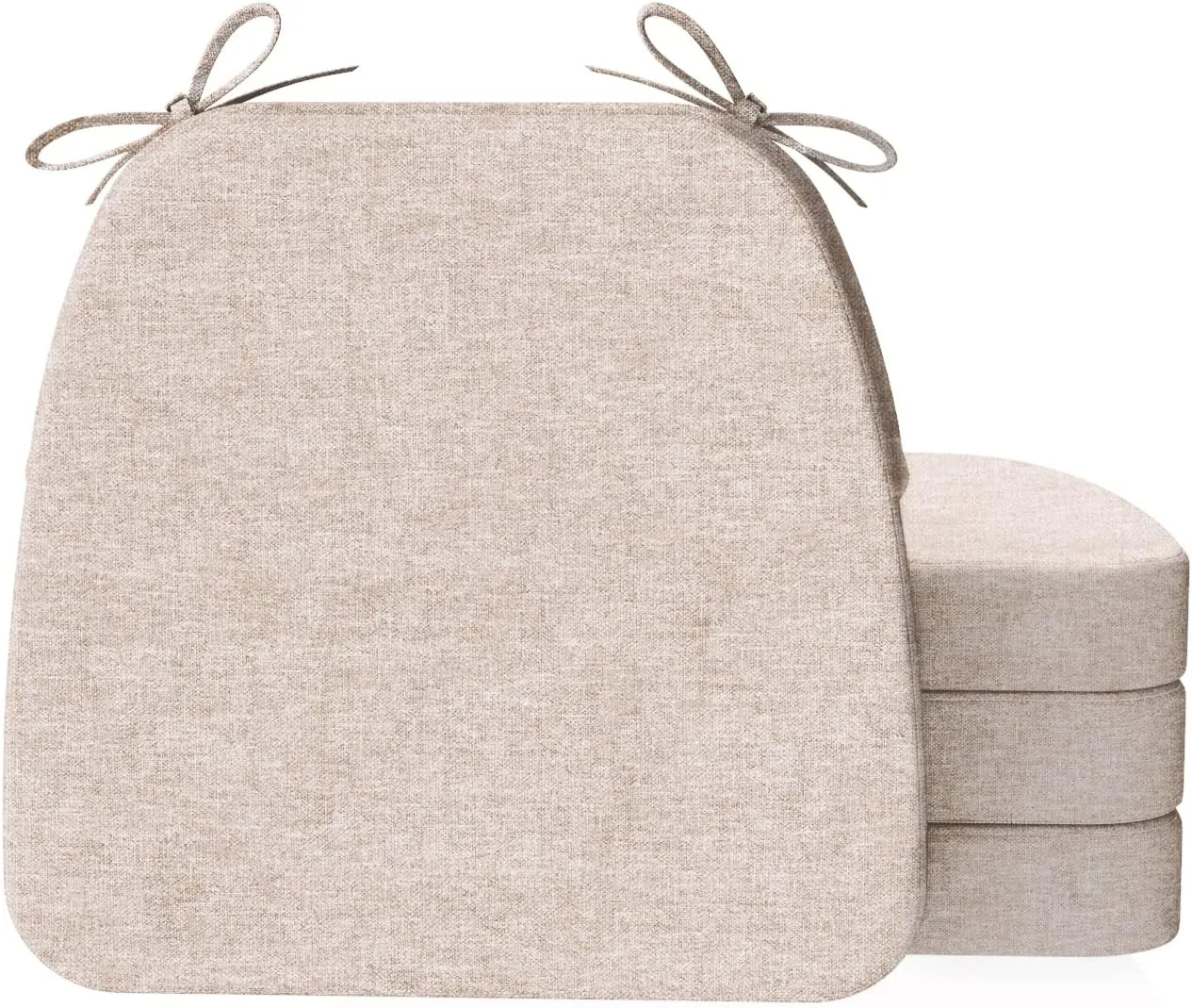 AAAAAcessories D-Shaped Chair Cushions, 2" Thick Dining Chair Pads with Ties and Removable, Machine-Washable Cover, 17" x 16", Set of 4, Beige
