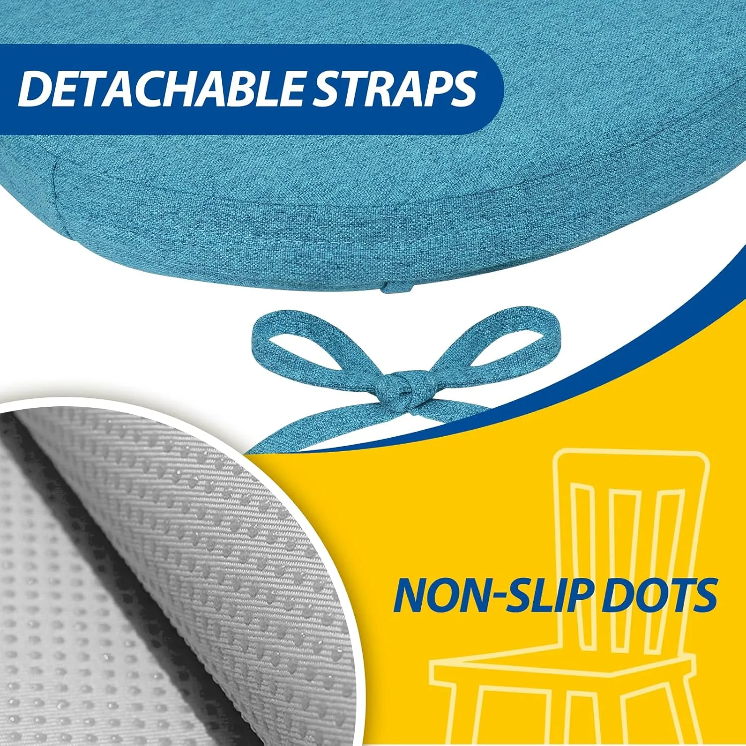 AAAAAcessories D-Shaped Chair Cushions, 2" Thick Dining Chair Pads with Ties and Removable, Machine-Washable Cover, 17" x 16", Set of 4, Teal