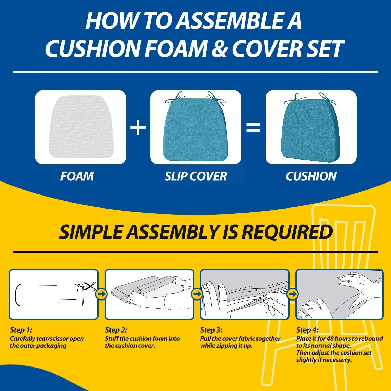 AAAAAcessories D-Shaped Chair Cushions, 2" Thick Dining Chair Pads with Ties and Removable, Machine-Washable Cover, 17" x 16", Set of 4, Teal