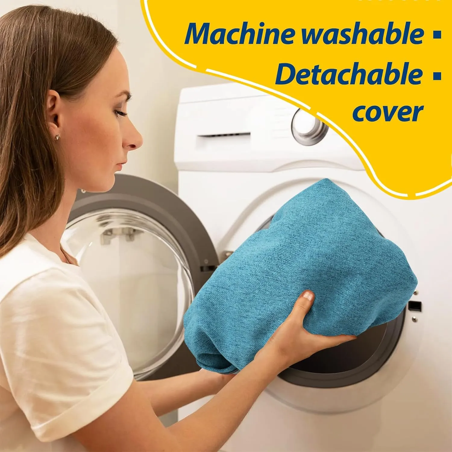 AAAAAcessories D-Shaped Chair Cushions, 2" Thick Dining Chair Pads with Ties and Removable, Machine-Washable Cover, 17" x 16", Set of 4, Teal