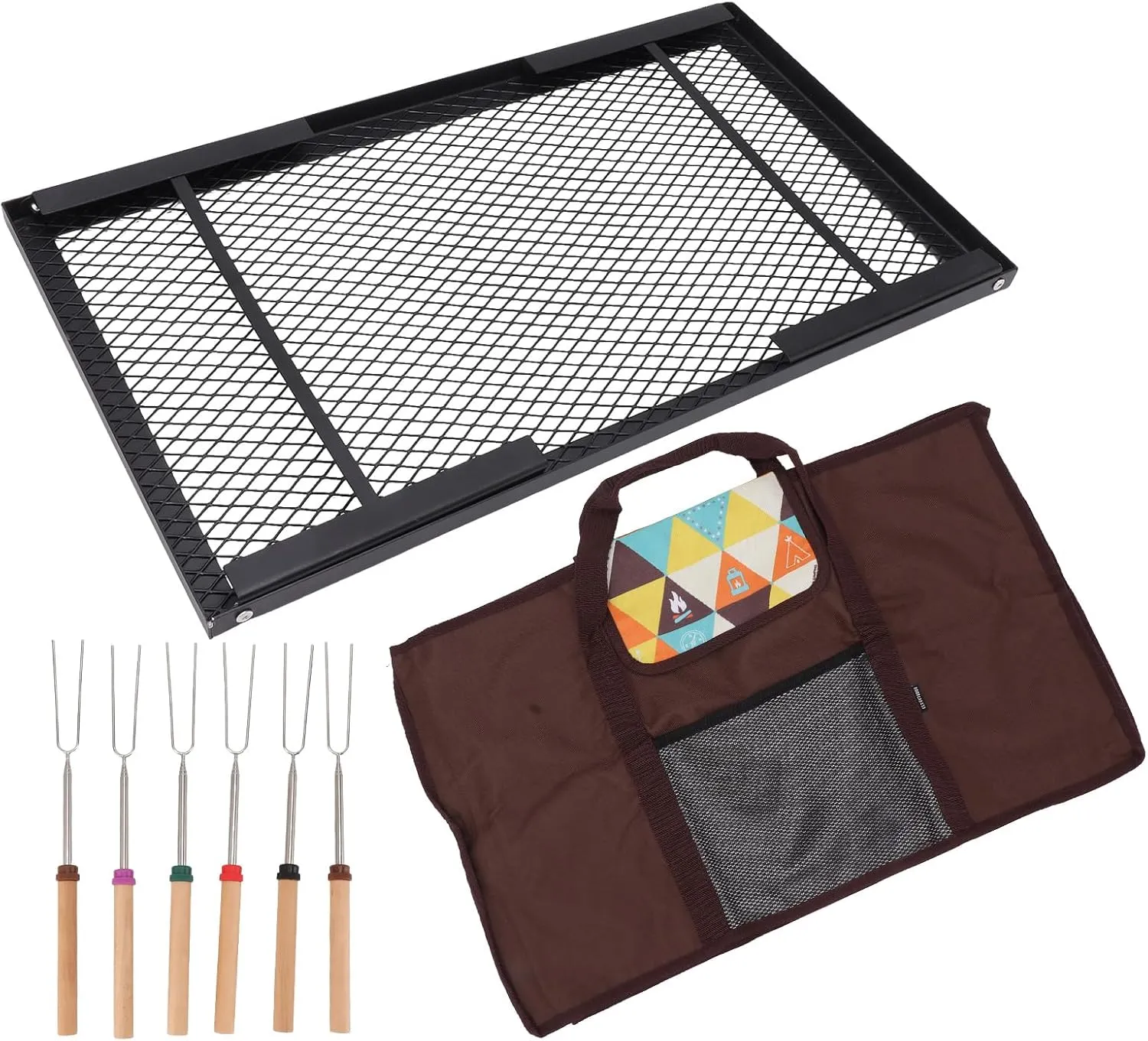 Acouto Lightweight Folding Grill with HighTemperature Paint for Outdoor Cooking, Even Heating, and Stable Support (Folding Campfire Grill with Fork)