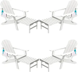 Adjustable Adirondack Chair with Retractable Ottoman Set of 4, HDPE Folding Adirondack Chair with Cup Holder, All Weather Fire Pit Chair for Outdoor.