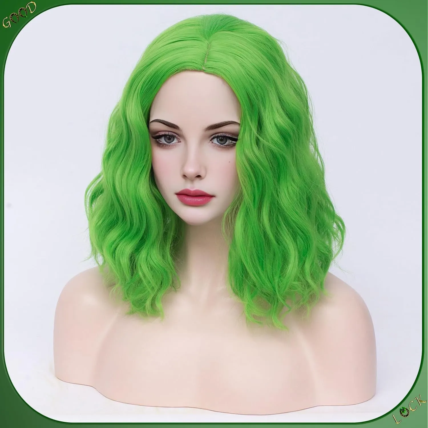 Aicos Green Curly Wigs for Women Short Green Bob Wig for Daily Dress Carnival Party Masquerade Party Halloween