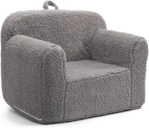 ALIMORDEN Kids Ultra-Soft Snuggle Foam Filled Chair, Toddler Cuddly Sherpa Reading Couch for Boys and Girls, Grey