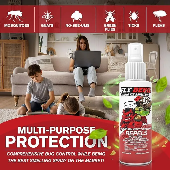 All Natural Biting Fly Spray Insect Repellent for Mosquitoes, Gnats, No-See-Ums, Green Flies, Fleas, Ticks and All Biting Flies - No Deet Formula - Made in USA