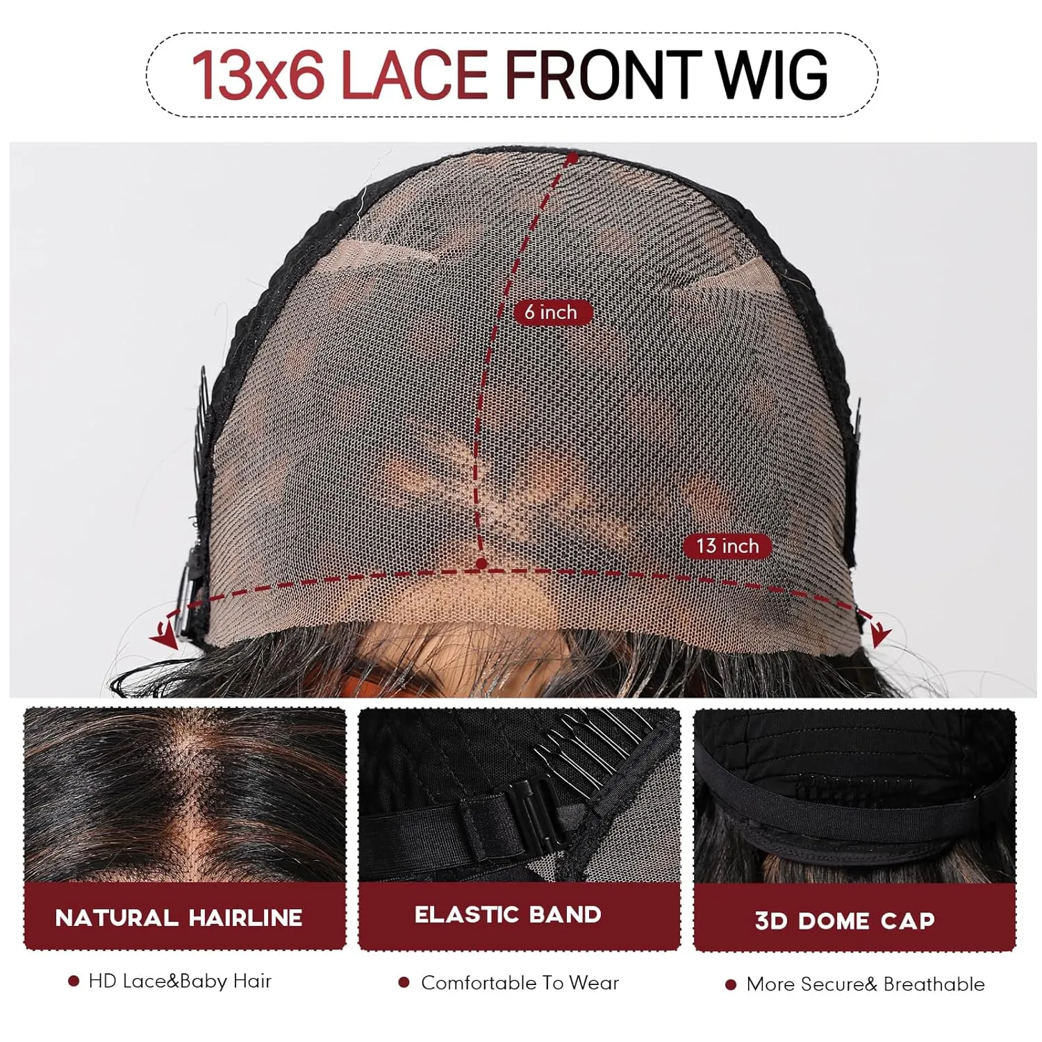 Allbell 13x6 Lace Front Wigs Brown Highlight Black Wig 26Inch Long Body Wave Brunette Synthetic Lace Wig for Women,Wig with Pre Plucked Natrural Hairline and Baby Hair for Daily Party Use