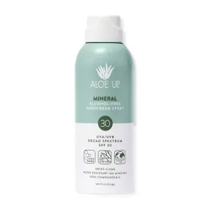 Aloe Up Continuous Mineral Sunscreen Spray SPF 30 - Alcohol-Free Broad Spectrum UVA/UVB Sunscreen Protector for Face and Body - With Gen2 Zinc Oxide and Aloe Vera - Dries Clear - Reef Safe - 4.5 Oz