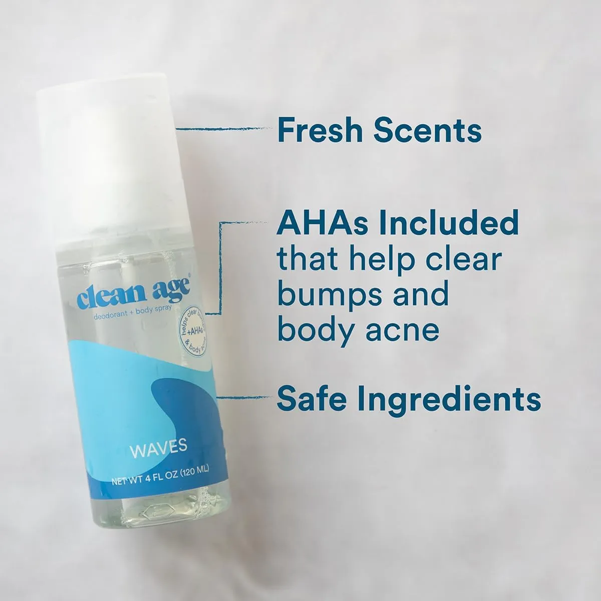Aluminum Free Deodorant & Body Spray for Whole Body - Waves 4oz (2 Pack) Clean Deodorant and Body Spray for Teen Boys and Girls - With AHA For Body Acne - Body Spray for Teens Formula