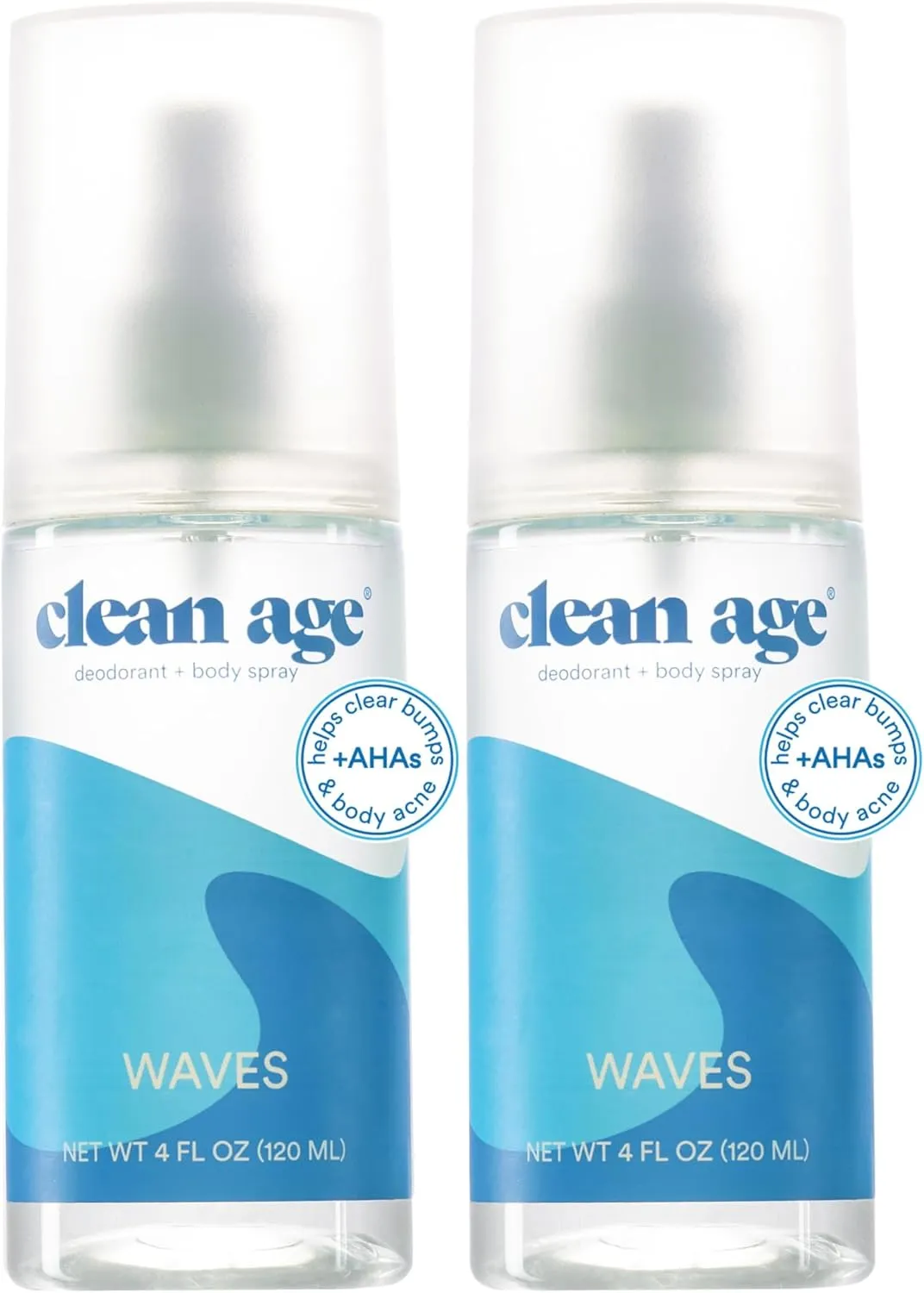 Aluminum Free Deodorant & Body Spray for Whole Body - Waves 4oz (2 Pack) Clean Deodorant and Body Spray for Teen Boys and Girls - With AHA For Body Acne - Body Spray for Teens Formula