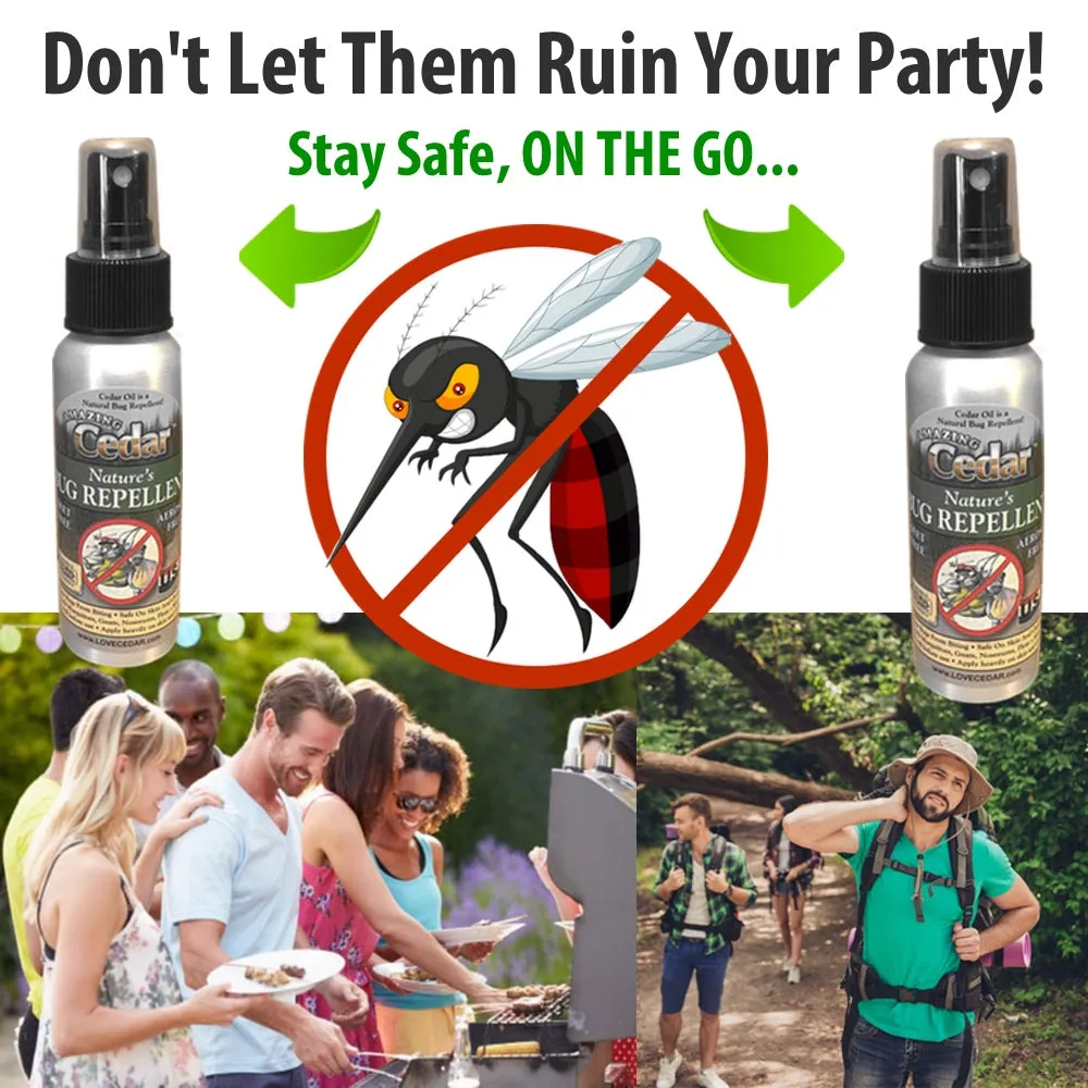 Amazing Cedar™ All Natural Mosquito Bug Spray For Kids, Pets, Whole Family-Go Anywhere Travel Bottles