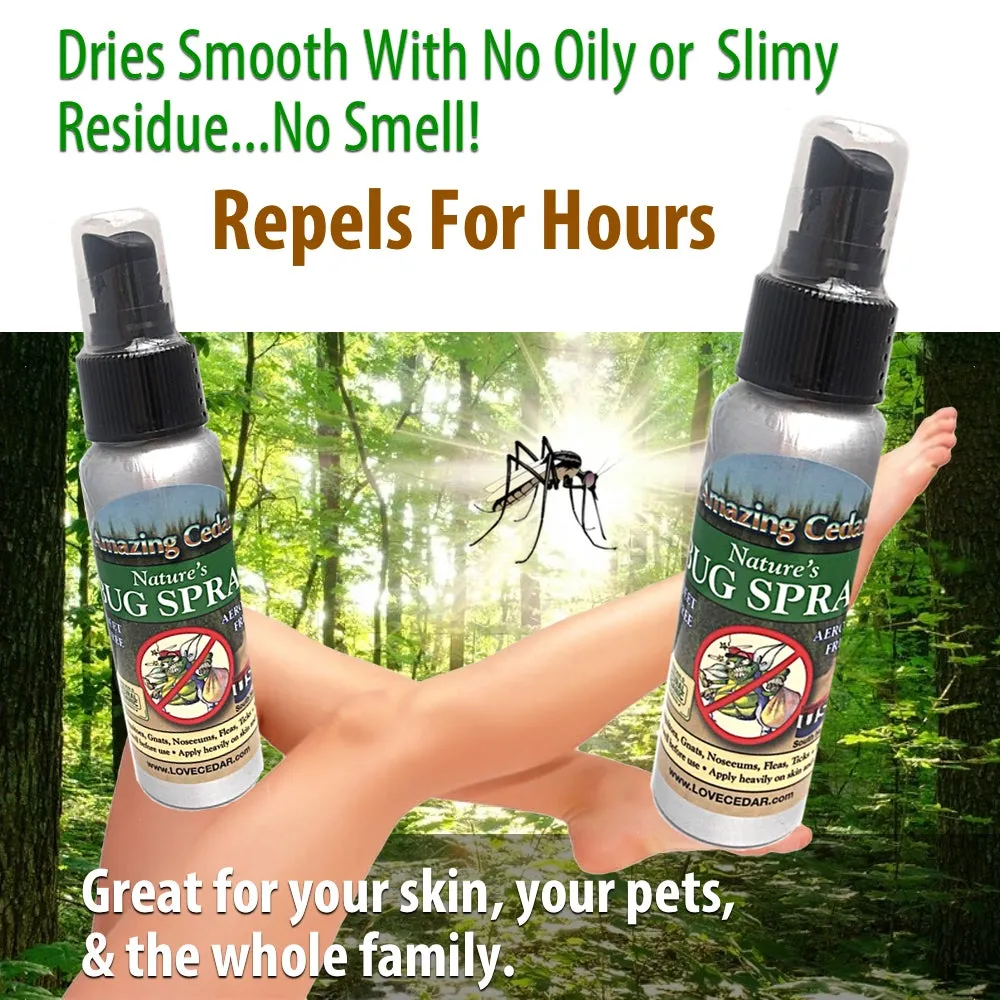 Amazing Cedar™ All Natural Mosquito Bug Spray For Kids, Pets, Whole Family-Go Anywhere Travel Bottles