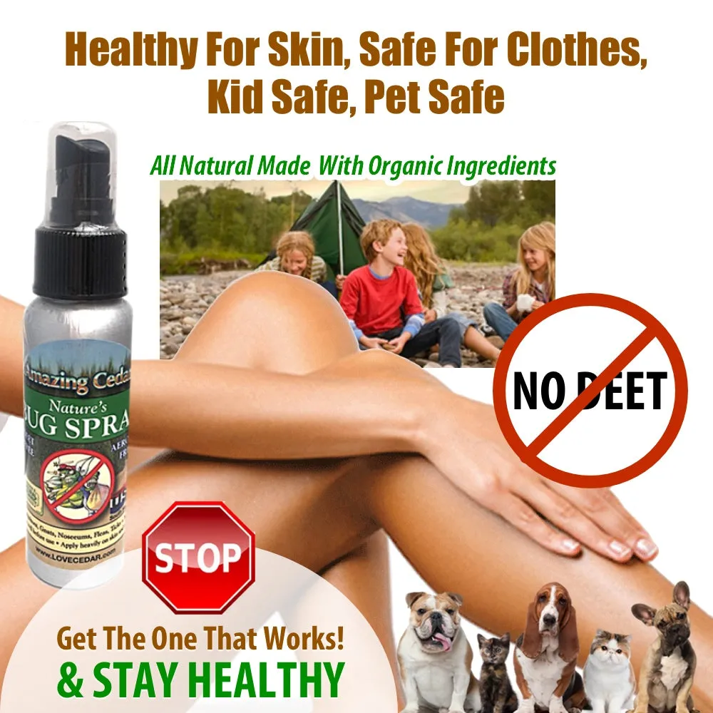 Amazing Cedar™ All Natural Mosquito Bug Spray For Kids, Pets, Whole Family-Go Anywhere Travel Bottles
