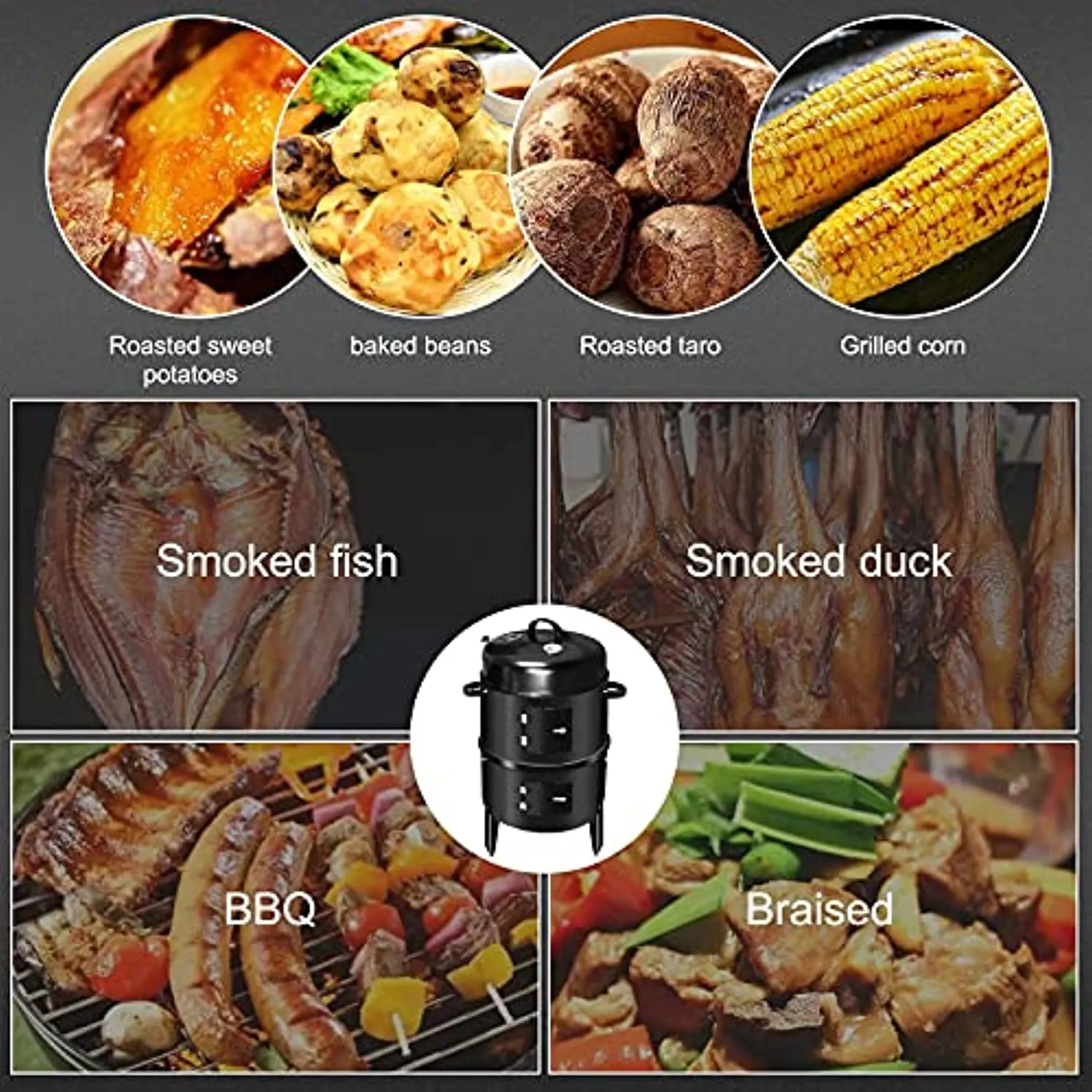 American BBQ Grill Charcoal Grill, 3 in 1 Smoker Grill, Multi-Function Garden Charcoal Barbecue Grill with Thermometer, Large Capacity Grills for Outdoor Cooking Parties, Picnic