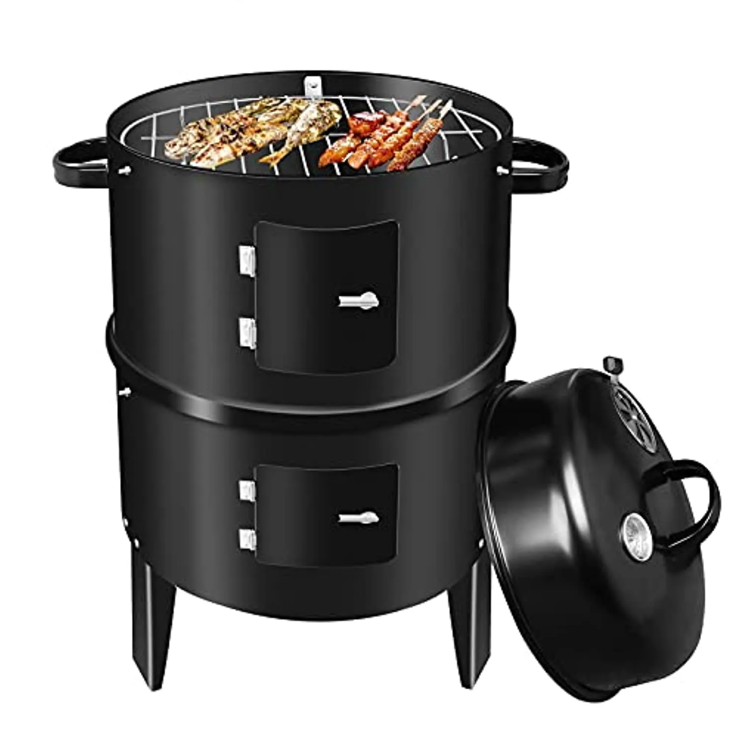 American BBQ Grill Charcoal Grill, 3 in 1 Smoker Grill, Multi-Function Garden Charcoal Barbecue Grill with Thermometer, Large Capacity Grills for Outdoor Cooking Parties, Picnic