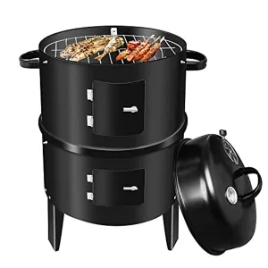 American BBQ Grill Charcoal Grill, 3 in 1 Smoker Grill, Multi-Function Garden Charcoal Barbecue Grill with Thermometer, Large Capacity Grills for Outdoor Cooking Parties, Picnic