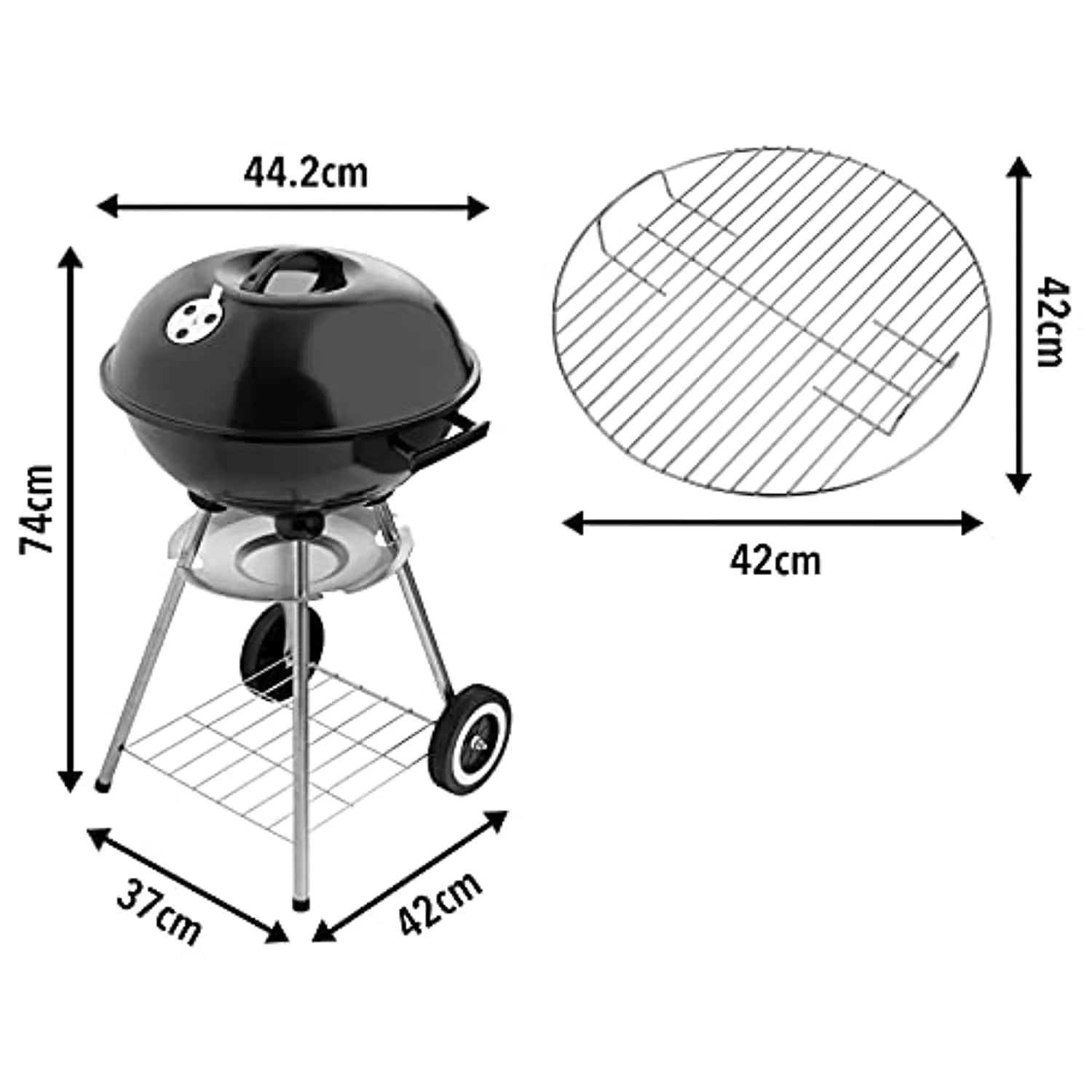 American BBQ Grill Porcelain Enamel Fire Bowl & Lid - Iron Charcoal Cooker for Outdoor Grilling, Camping, Beach Trips, Barbecues - Portable Coal Smoker for Meat, Steak - Medium, 48x44x72cm