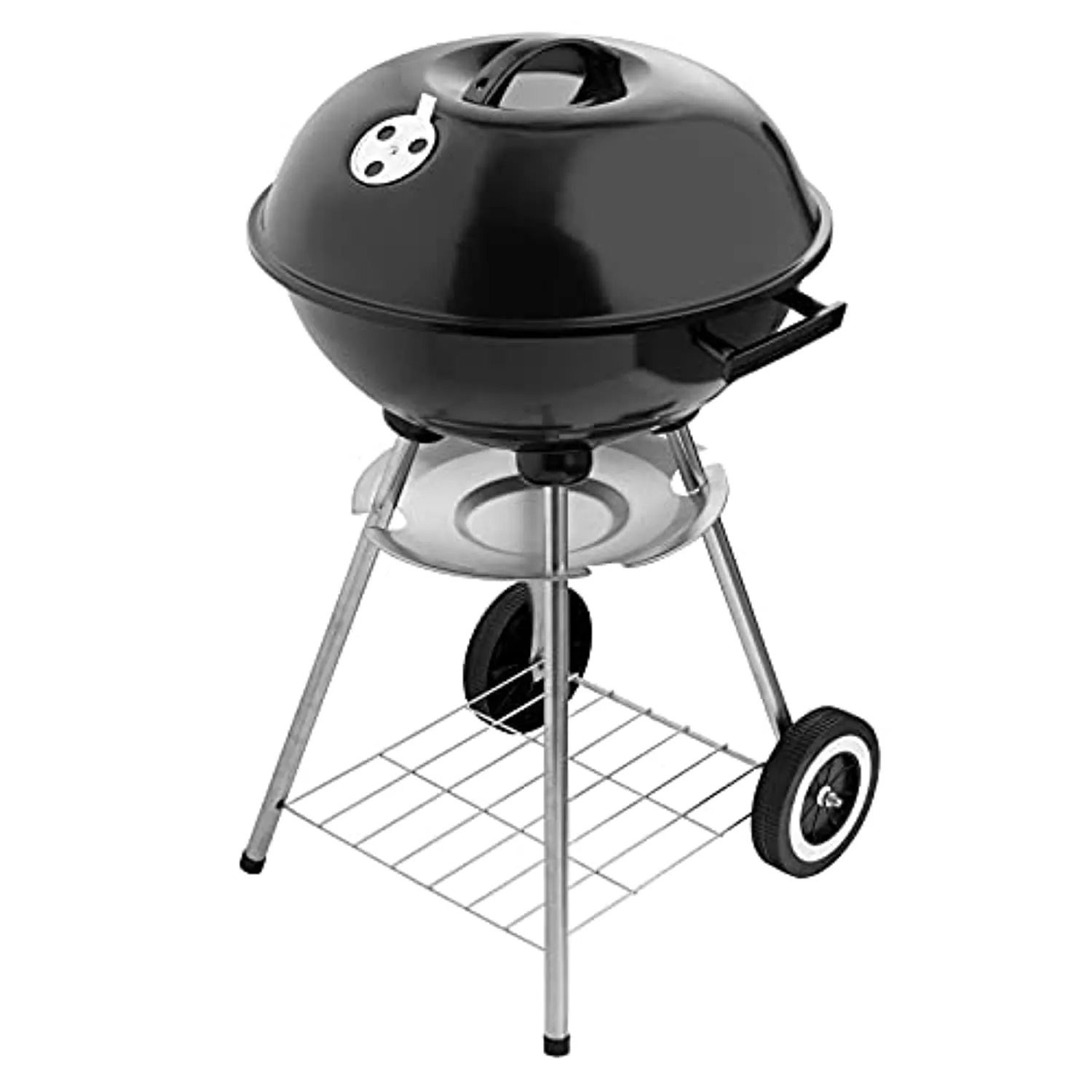 American BBQ Grill Porcelain Enamel Fire Bowl & Lid - Iron Charcoal Cooker for Outdoor Grilling, Camping, Beach Trips, Barbecues - Portable Coal Smoker for Meat, Steak - Medium, 48x44x72cm