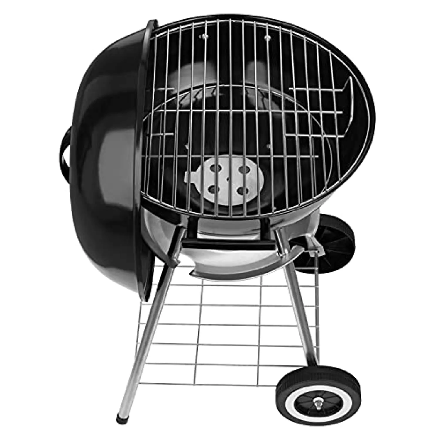 American BBQ Grill Porcelain Enamel Fire Bowl & Lid - Iron Charcoal Cooker for Outdoor Grilling, Camping, Beach Trips, Barbecues - Portable Coal Smoker for Meat, Steak - Medium, 48x44x72cm
