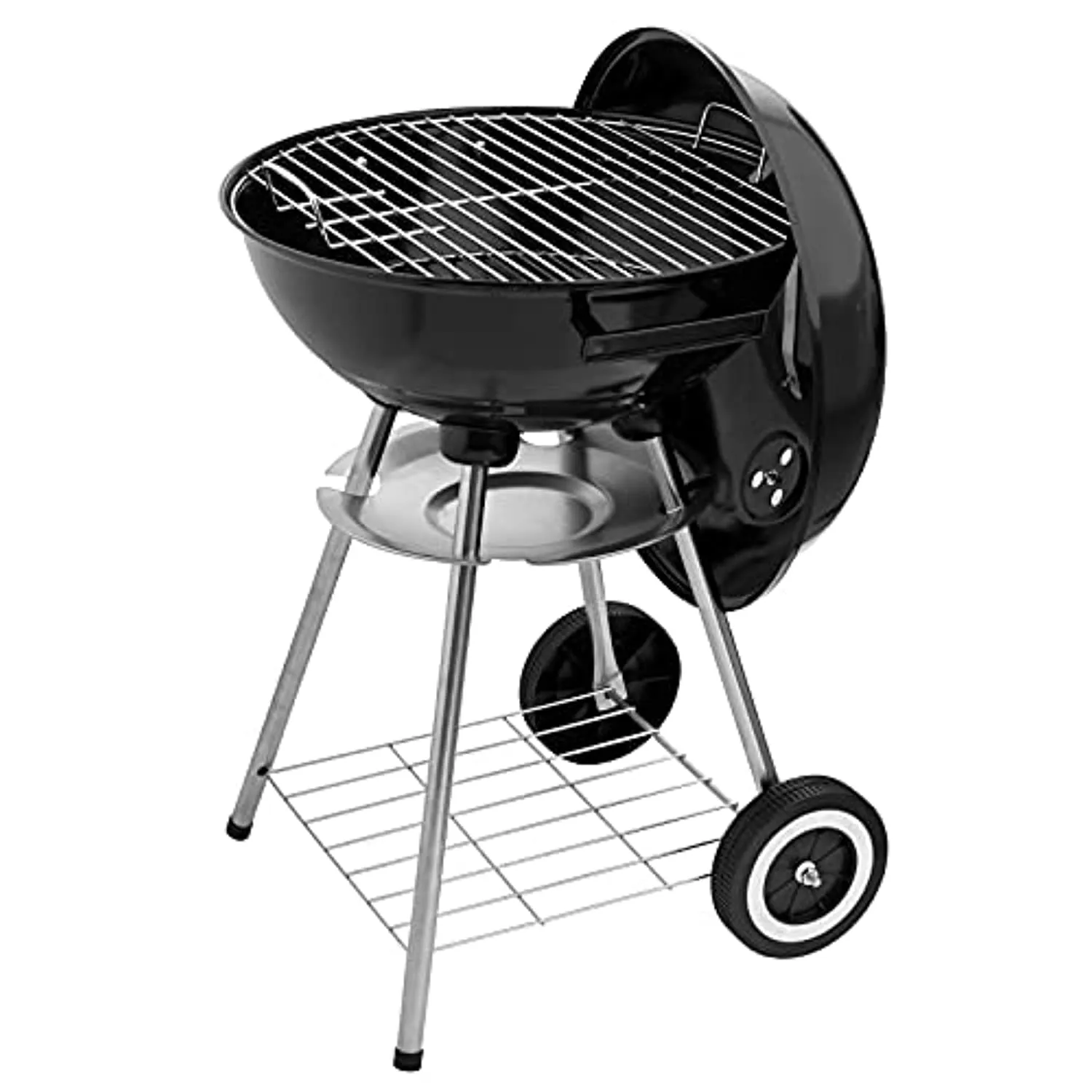 American BBQ Grill Porcelain Enamel Fire Bowl & Lid - Iron Charcoal Cooker for Outdoor Grilling, Camping, Beach Trips, Barbecues - Portable Coal Smoker for Meat, Steak - Medium, 48x44x72cm