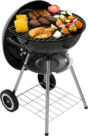 American BBQ Grill Porcelain Enamel Fire Bowl & Lid - Iron Charcoal Cooker for Outdoor Grilling, Camping, Beach Trips, Barbecues - Portable Coal Smoker for Meat, Steak - Medium, 48x44x72cm