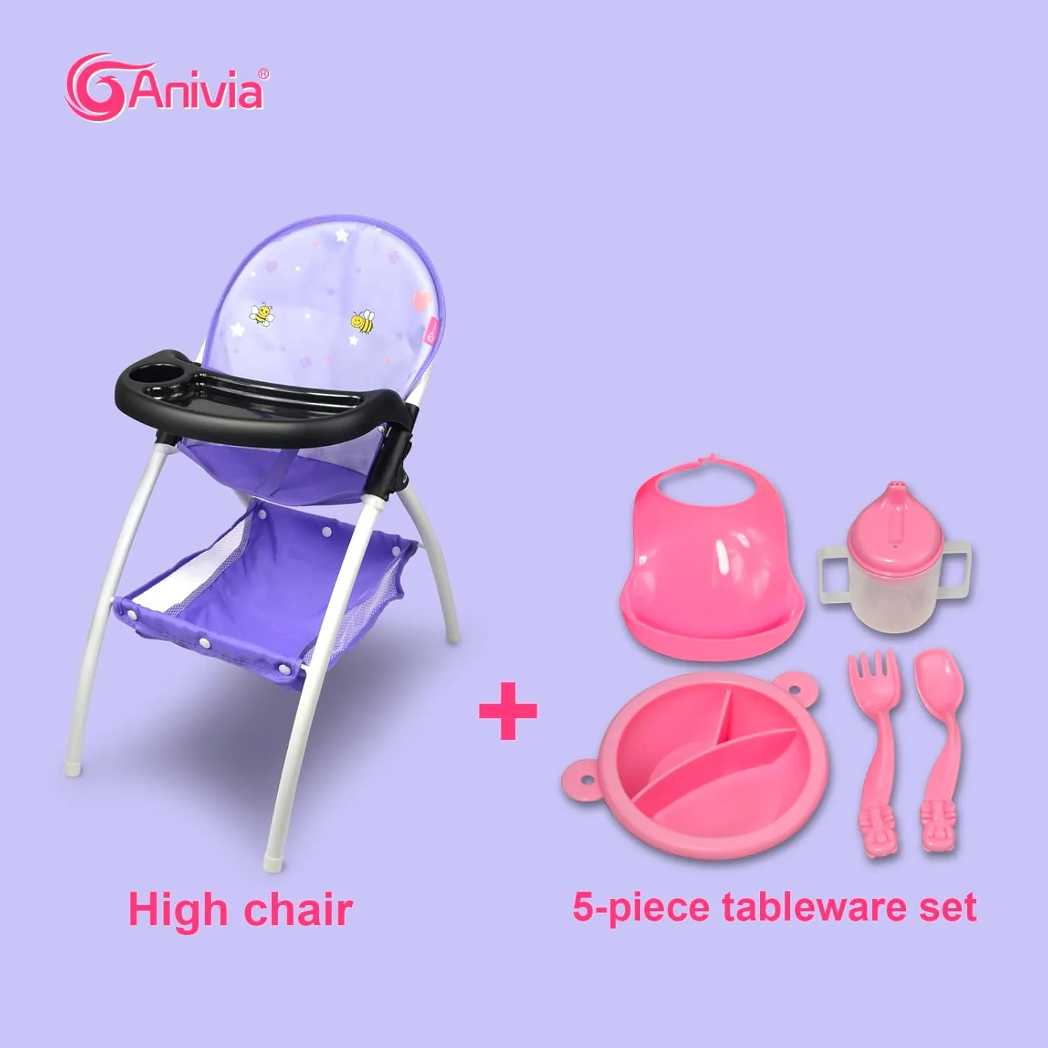 Anivia Baby Doll High Chair, Toy High Chair for Baby Doll (DH010A Purple)