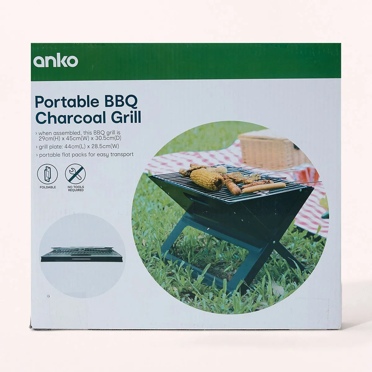 Anko 45cm Portable BBQ Charcoal Grill - Black